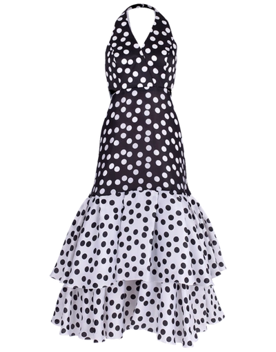 Shop Carolina Herrera Ruffle Hem Cutout Dress In Blk/wht