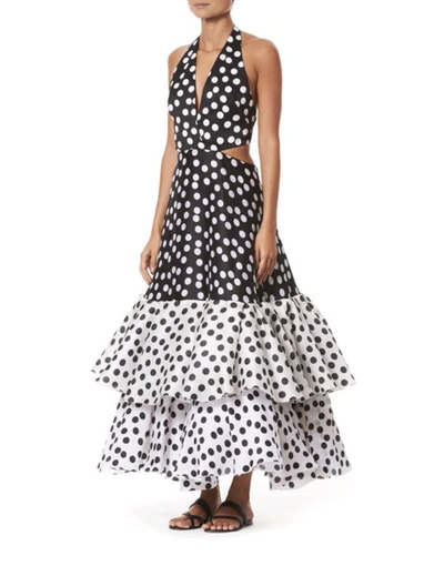 Shop Carolina Herrera Ruffle Hem Cutout Dress In Blk/wht