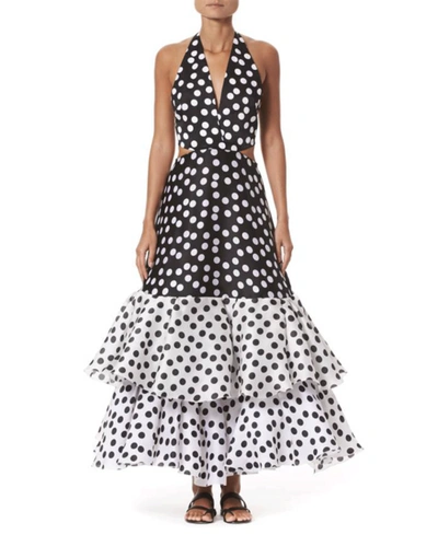 Shop Carolina Herrera Ruffle Hem Cutout Dress In Blk/wht