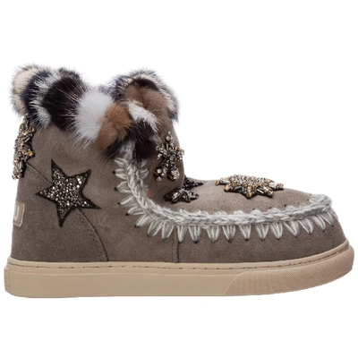 Shop Mou Women's Suede Ankle Boots Booties Eskimo Sneaker In Grey