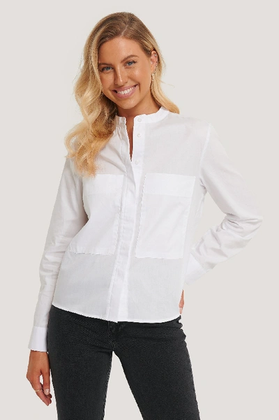Shop Na-kd Patch Pocket Band Collar Shirt - White