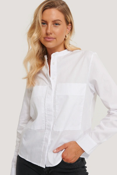 Shop Na-kd Patch Pocket Band Collar Shirt - White