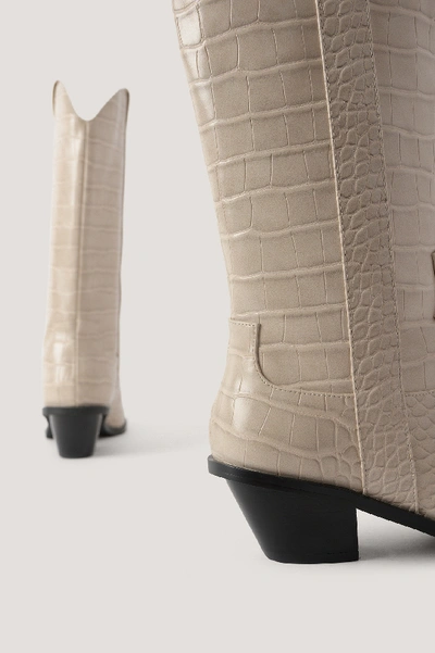Shop Na-kd Straight Croc Cowboy Boots - Beige In White