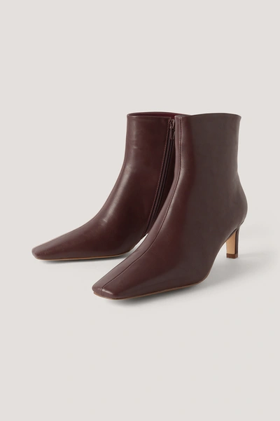 Shop Na-kd Squared Long Toe Ankle Boots - Burgundy
