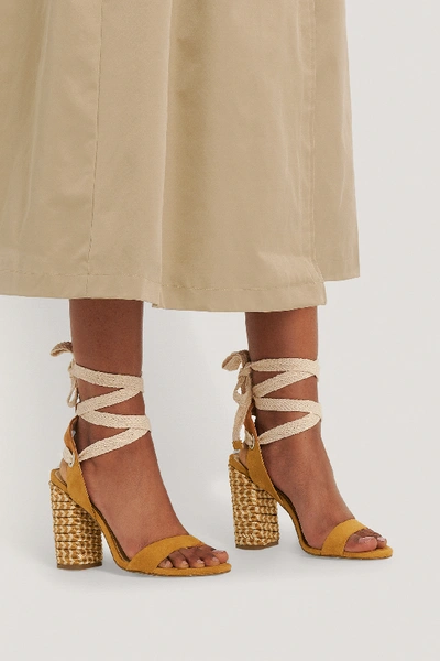 Shop Na-kd Eyelet Detail Braided Heel Sandals - Yellow In Mustard Yellow