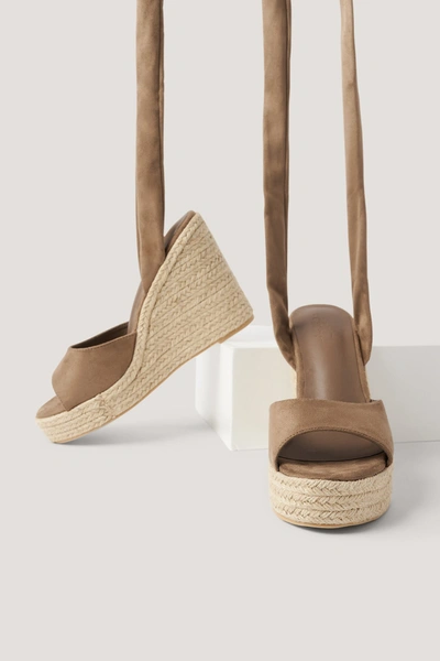 Shop Anika Teller X Na-kd Tie Ankle Wedge Heel Sandal - Brown