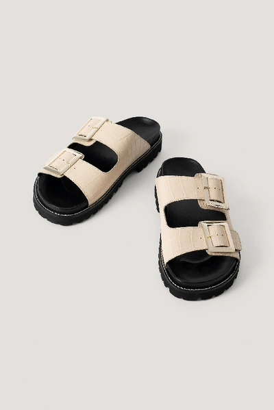 Shop Na-kd Leather Chunky Buckle Sandals - Beige In Natural