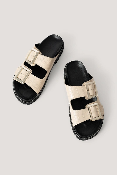 Shop Na-kd Leather Chunky Buckle Sandals - Beige In Natural
