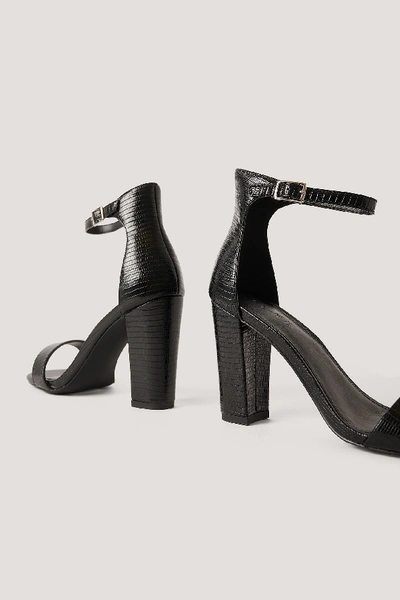 Shop Na-kd Basic High Heel Block Sandals - Black In Black Croco
