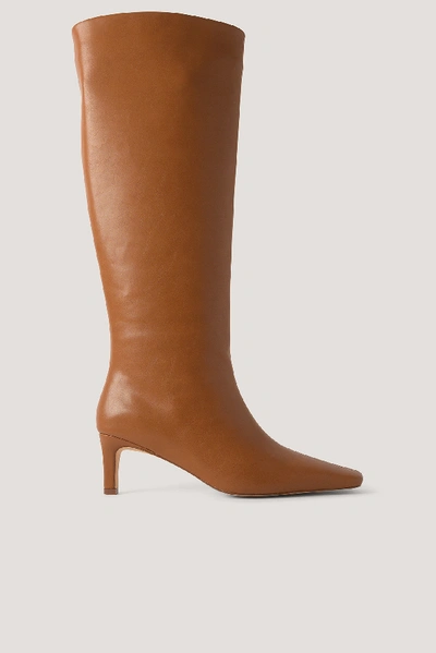 Shop Na-kd Squared Long Toe Shaft Boots - Brown