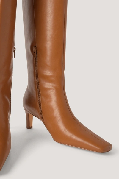 Shop Na-kd Squared Long Toe Shaft Boots - Brown