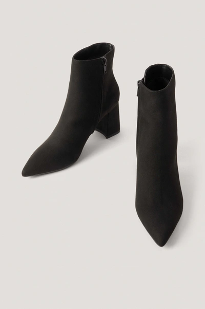 Shop Na-kd Basic Slanted Heel Faux Suede Boots - Black
