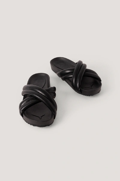 Shop Na-kd Puffy Crossed Slippers - Black