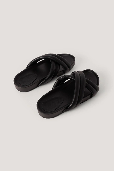 Shop Na-kd Puffy Crossed Slippers - Black