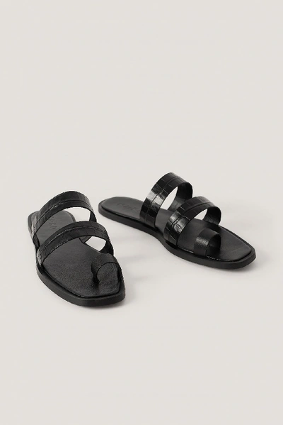 Shop Na-kd Leather Toe Ring Strap Sandals - Black