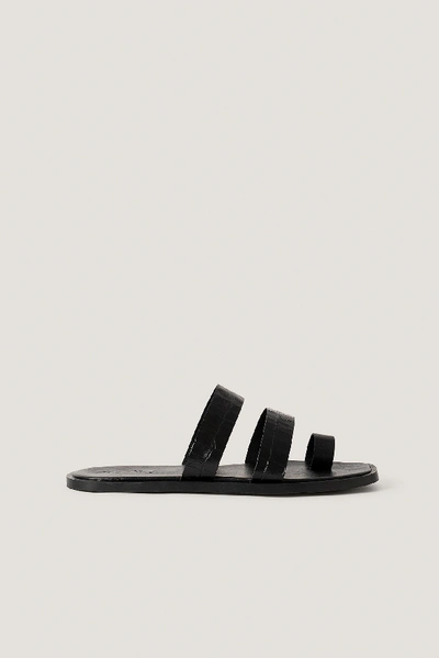 Shop Na-kd Leather Toe Ring Strap Sandals - Black