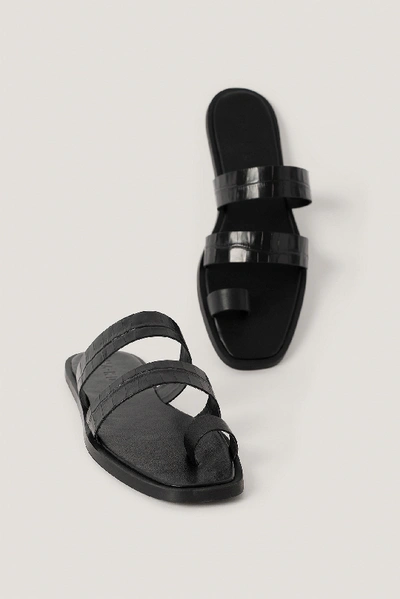 Shop Na-kd Leather Toe Ring Strap Sandals - Black