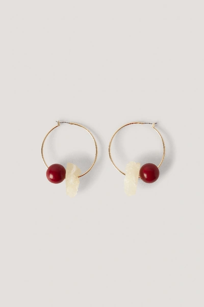 Shop Na-kd Stone Detailed Hoop Earrings - Gold In Gold/red