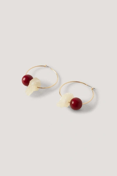 Shop Na-kd Stone Detailed Hoop Earrings - Gold In Gold/red