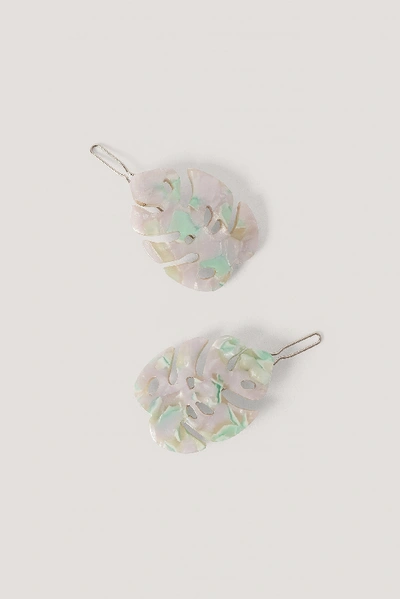 Shop Na-kd 2-pack Holographic Leaf Hairclip - Multicolor In Dusty Light Blue