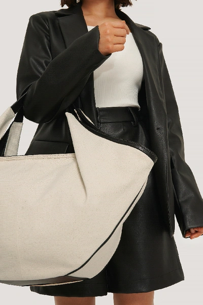 Shop Na-kd Canvas Contrast Shopper Bag - Offwhite In Black/white