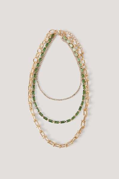 Shop Na-kd Colored Short Layered Necklaces - Gold In Gold/green