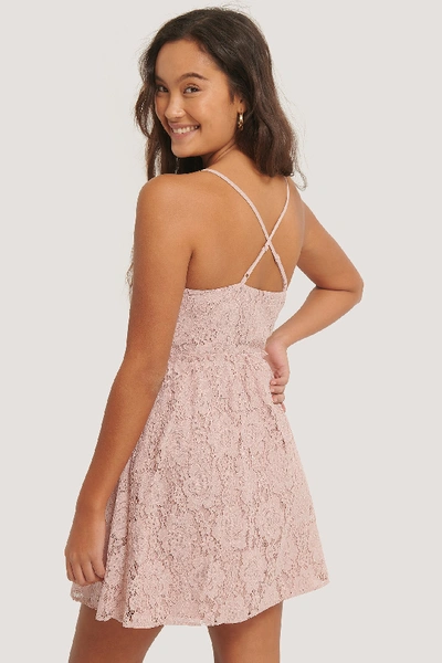 Shop Na-kd Cross Back Lace Dress - Pink In Dusty Pink