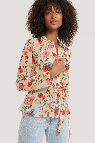 Shop Na-kd Belted Chiffon Blouse - Multicolor In Flower Print