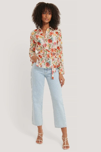 Shop Na-kd Belted Chiffon Blouse - Multicolor In Flower Print