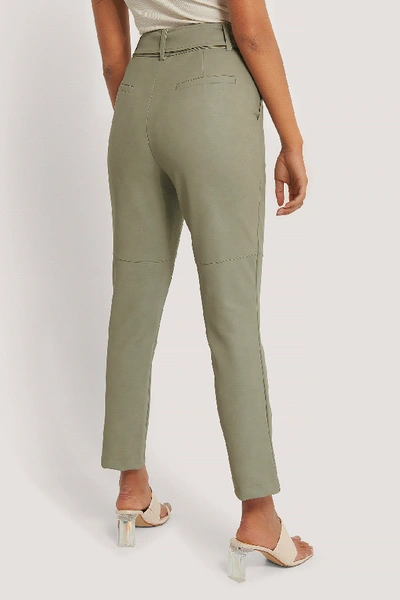 Shop Na-kd Belted Pu Pants - Green In Khaki