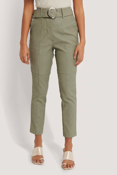 Shop Na-kd Belted Pu Pants - Green In Khaki