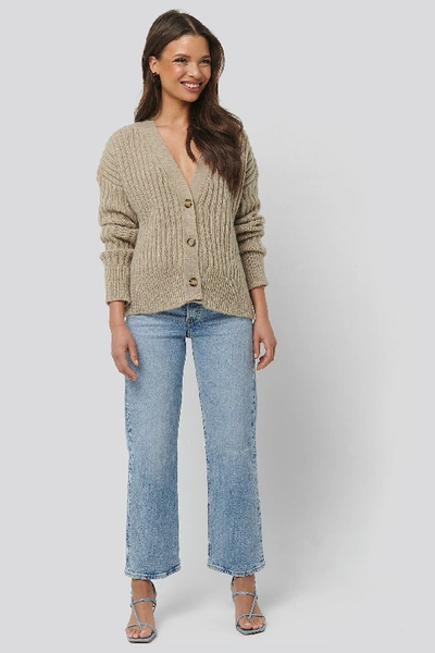 Shop Na-kd Mohair Blend Chunky Cropped Cardigan - Beige