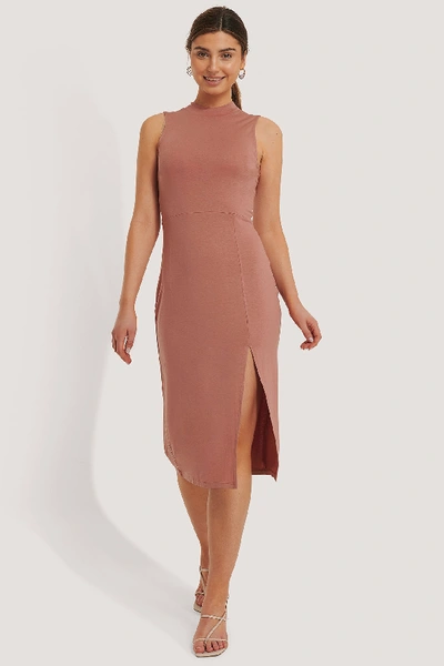 Shop Na-kd Polo Neck Sleeveless Slit Dress - Pink In Dusty Dark Pink