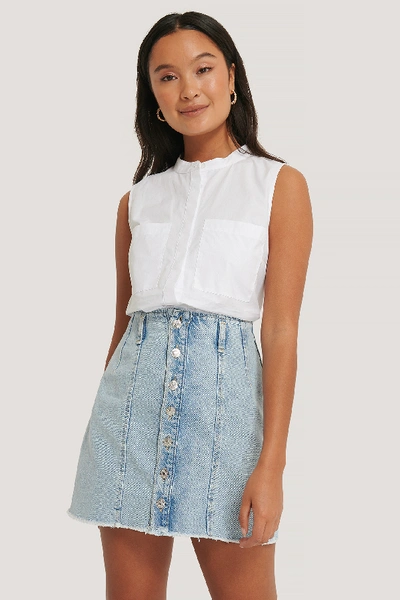 Shop Mango Button Skirt - Blue In Denim