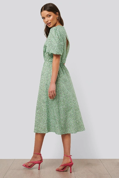 Shop Na-kd Short Puff Sleeve Midi Dress Flower In Green Flower