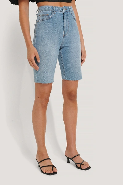 Shop Misslisibell X Na-kd Long Denim Shorts - Blue