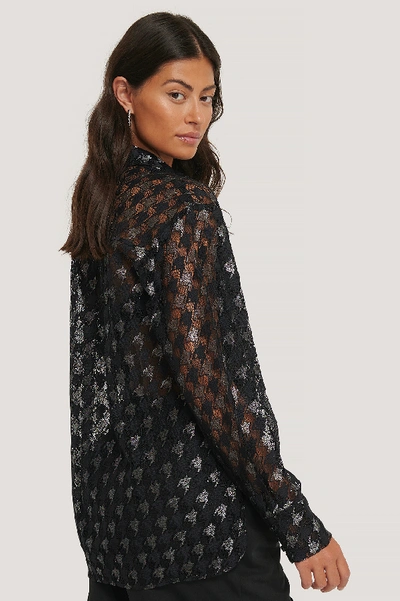 Shop Na-kd Classic Pepita Lace Pocket Blouse In Black,checkered