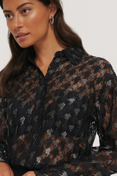 Shop Na-kd Classic Pepita Lace Pocket Blouse In Black,checkered