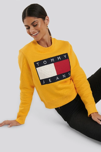 Shop Tommy Jeans Tommy Flag Crew Yellow