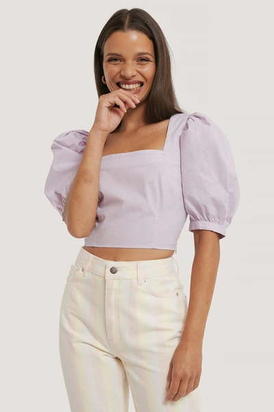 Shop Kae Sutherland X Na-kd Square Neck Puff Sleeve Top Purple In Lilac