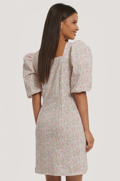 Shop Kae Sutherland X Na-kd Square Neck Puff Sleeve Mini Dress - Multicolor In Pink Floral