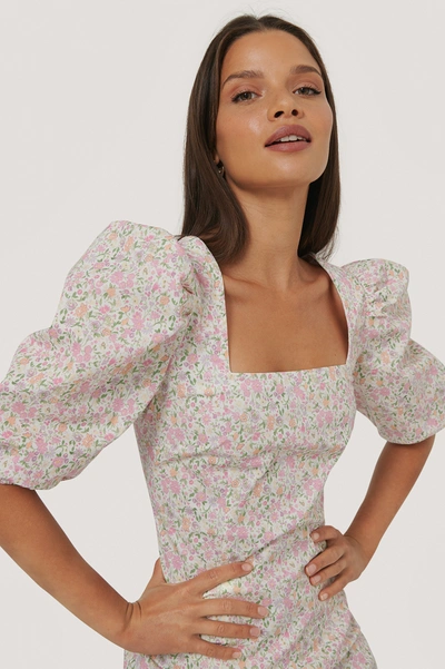 Shop Kae Sutherland X Na-kd Square Neck Puff Sleeve Mini Dress - Multicolor In Pink Floral