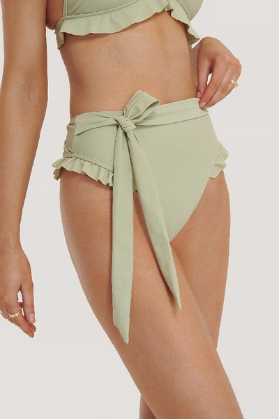 Shop Na-kd Flounce Detail Highwaist Bikini Panty Green In Light Khaki