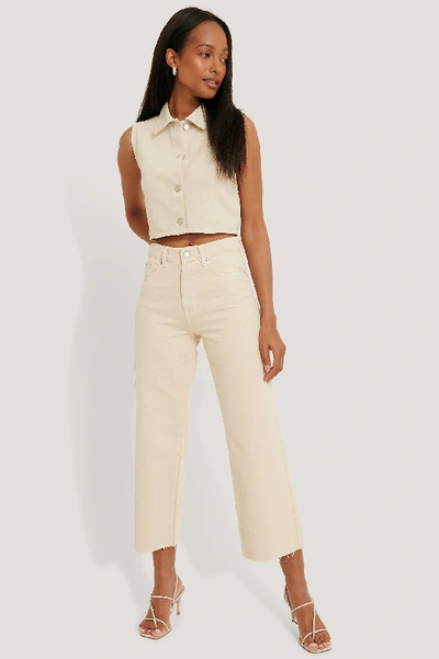 Shop Na-kd Wide Leg Beige Denim - Beige