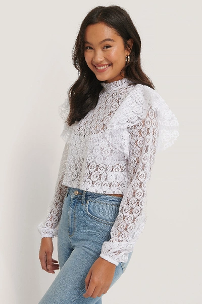 Shop Na-kd Lace Frill Top White