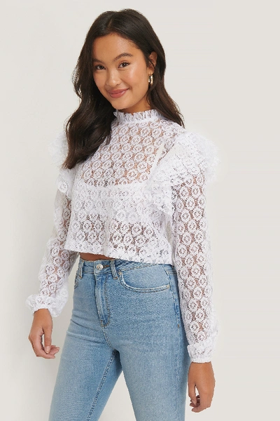 Shop Na-kd Lace Frill Top White