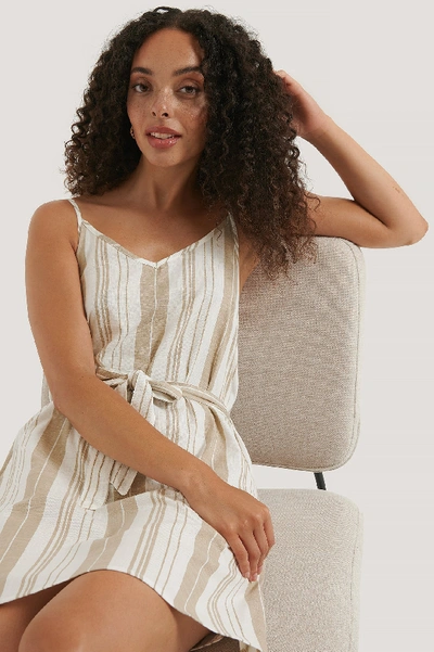 Shop Na-kd Stripe Cotton Strap Dress - Beige In Beige/white Stripe