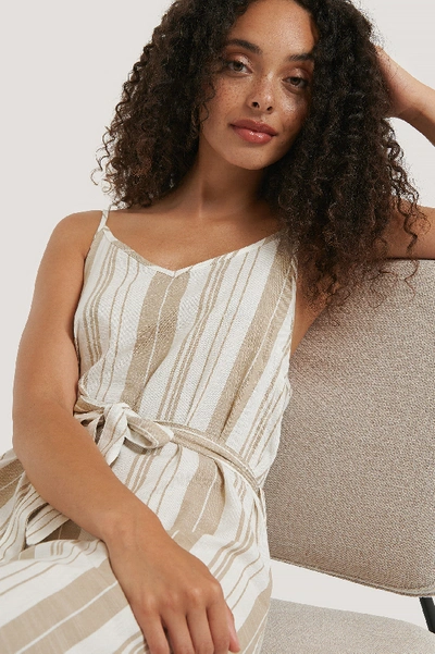 Shop Na-kd Stripe Cotton Strap Dress - Beige In Beige/white Stripe