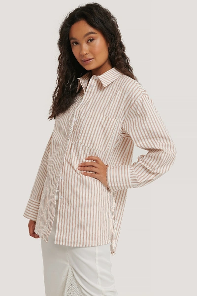 Shop Na-kd Classic Oversized Cotton Pocket Shirt - White,beige In White/beige Stripe