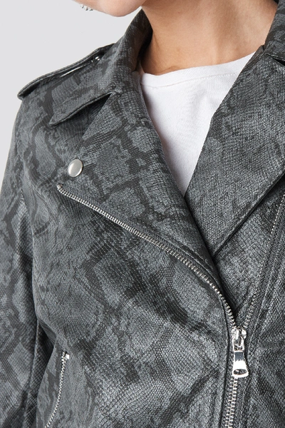 Shop Na-kd Snake Print Biker Jacket - Grey In Grey Snake Print